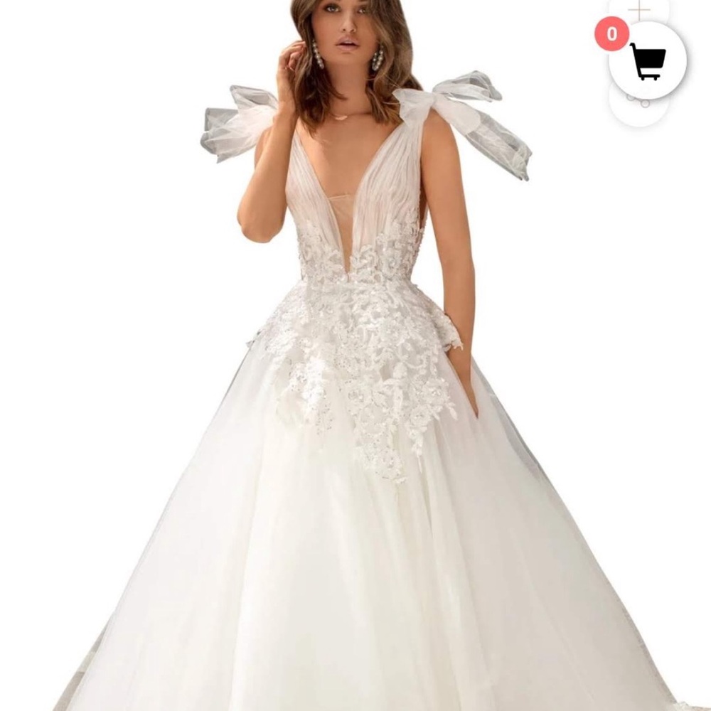 Tarik Ediz White Embellished Plunge Gown